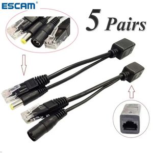 Escam 10st (5Pair) Poe Splitter Poe Switch Poe Cable Adapter Tape Screened 5V 12V 24V 48V strömförsörjningskabel 5.5/2.1mm