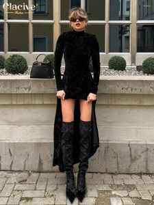 Casual Dresses Clacive Bodycon Black Velvet Women'S Dress Fashion Slim Stand Collar Long Sleeve Ankle Length Chic Female