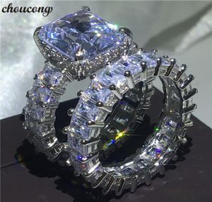 Princess Cut Ring Sets 925 Sterling Silver Diamond Cz de noivado de noivado Banda de casamento Rings For Mulheres Homens Party Finger DFF11704270227