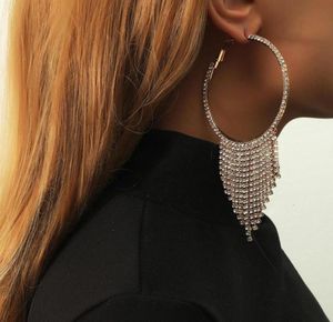 Hoop Huggie Fashion Exaggerated Black Crystal Rhinestone Claw Chain Tassel Drop Earrings For Women Big Earring Wedding Party Jew1319590