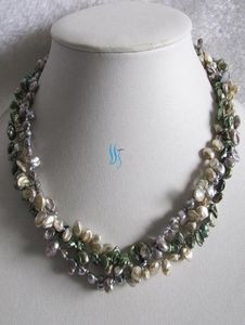 Perfekt naturlig pärlhalsband18 tum 3ROWS LITT Multicolor Keshi Pearl NecklaceHandmade New 61598626626226