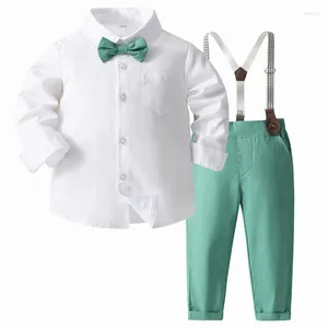 Clothing Sets 4Piece Spring Fall Baby Boy Luxury Clothes Fashion Gentleman Cotton Long Sleeve Tops Pants Tie Straps Korean Outfit Set