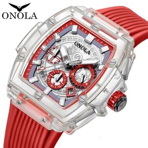 Onola Modna Nowa przezroczysta obudowa wielofunkcyjna Wodoodporna nocna Waterproof Watch Watch Watch Red Watch