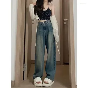 Women's Jeans Washed Retro Wide Leg Female Loose High Waist Thin Straight Trousers Spring Outfits Women 2024