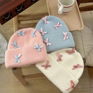 Berets Soft And Skin Friendly Wool Knitted Hat Breathable Plush Skull Womens Thick Fleece Angora Fur Bow Winter