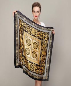 Black Gold Square Scarves 2015 Fashion Ladies Pure Silk Scarf Shawl Autumn Winter 100 Mulberry Silk Female Scarves 9090cm S10208615499