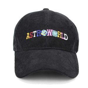 Caps de bola Primavera e outono Corduroy Chapéu de beisebol masculino Astrage Astroworld letra bordada unissex Botão ajustável Hip Hop Q240429
