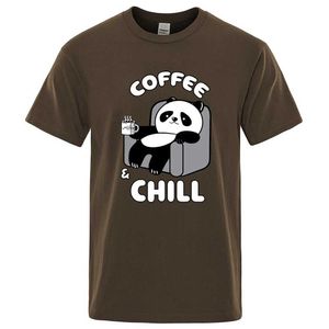 Camisetas masculinas Coff and Chill Kawaii Panda Roupas Homem Hip Hop Tshirts grandes camisetas respiráveis camisetas de verão Moda de algodão strtwear Tops Y240429