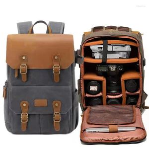 Rucksack Retro Multifunktional Lederkameratasche Herren Reise im Freien SLR MICRO-SINGLE POFORY DROWE