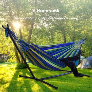 Outdoor Large Hammock Portable Indoors Double Hammock Camping Sleeping Stripe Canvas Hanging Bed Chair Garden Swing 240417
