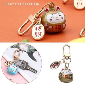 Keychains Lanyards Japanese Cute Lucky Cat Keychain Cartoon Lucky Cat Keychain Car Bag Charm Decoration Pendant Key Couple Gift Q240429