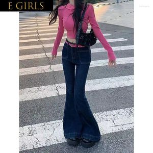 Frauen Jeans E Mädchen Koreanische Mode Y2K Streetwear High Taille Flare Komfortable Hosen 2024 Frühling Herbst Denimhose weiblich