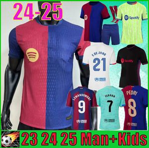 Lewandowski 23 24 25 Soccer Jerseys Pedri Gavi Camiseta de Football Shirt 2024 2025 FC Home Away Third Man Fans/Player Version Joao Cancelo F. De Jong Kids Kit