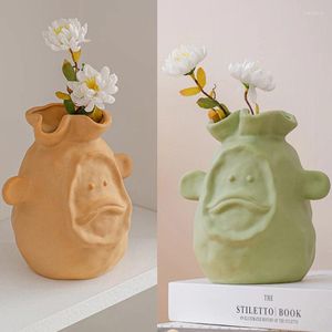 Vases Ceramic Flower Vase Abstract Face Pot Home Living Room Decoration Accessories Interior Office Desktop Decor