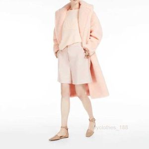 Elegante moda de luxo casaco de cashmere casaco de lã Blend Women's Casat Feminino Teddy Teddy Teddy Bear Bear Long Casual Casual Coat Maxmaras Rosa Mulher