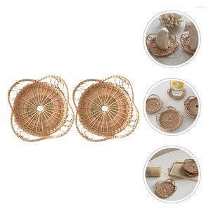 Travesseiro 2 PCs Placas de jantar de vime Table Top Decor de decoração Copo Retro Rattan Prime Flower Coasters