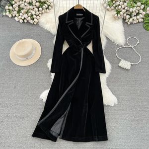 Casual Dresses Luxury And Elegant Charm Long Sleeve Suit Collar Dress Coat For Women Bodycon Show Thin Golden Velvet Windbreaker