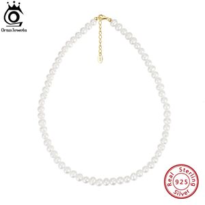 ORSA JEWELS 925 Sterling Silver Choker Necklace for Women 67mm Handmade Cultured Freashwater Pearl Chain Fashion Gift GPN25 240425