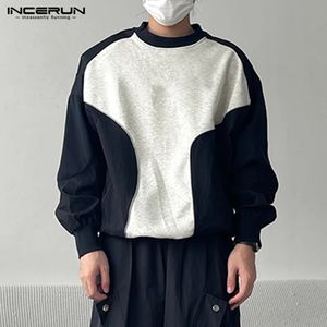INCERUN Men Hoodies Patchwork O-neck Long Sleeve Casual Sweatshirts Autumn Loose Korean Streetwear Stylsih Pullovers S-5XL 240426