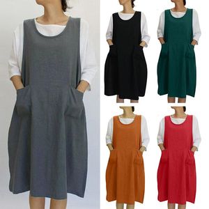 Fashion Spring National Style Retro Womens Cotton Round Neck Large Swing Dress Wholesale