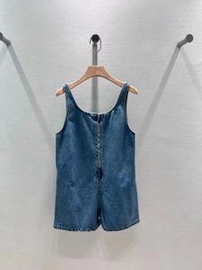 Women's Jeans 24 Spring/Summer Light Blue Womens Denim Jumpsuit Casual Loose Sleeveless Suspender Wide Leg Shorts