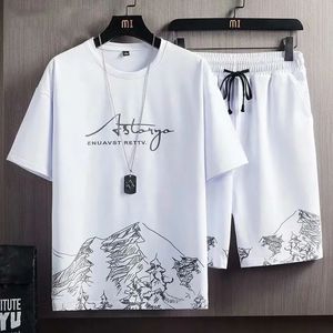 Summer Fashion Letter Printed Short Sleeve Tshirt And Shorts Two Piece Sets Quick Drying Loose Mens Tracksuit 240426