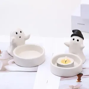 Candle Holders Creative White Porcelain Candlestick European Style Ghost Holder Halloween Festival Home Decoration Friend Gift