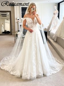 Charming Off The Shoulder Illusion Wedding Dresses A-Line Floral Appliques Lace Bridal Gowns Robe De Mariee