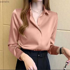 Camicie da donna camicie satinate da donna retrò camicia a maniche lunghe seta elegante donna decorazione top decorazione camicia bianca di lusso autunno abbigliamento femminile2405