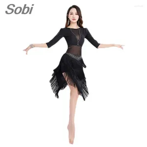 Bühne Wear Lady Girls Latin Tanzkleid Sexy Fringe Ballsaal Tango Salsa Kostüm Set Top und Quastenrock moderne Übung