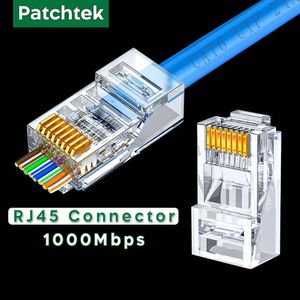 50500pcs Przejdź przez złącza RJ45 CAT6CAT5E Crystal End Połączony złoto 8p8c Crimp UTP Standardowa Wtyczka Modularna Ethernet 240430