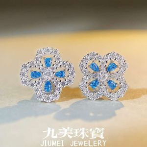 HW Designer Schmuck Anhänger Ohrringe Anhänger Ohrringe Neue S925 Sterling Silber Clover Full Diamond Ohrringe Damenblau Ozean Blue Diamond HW Ohrringe