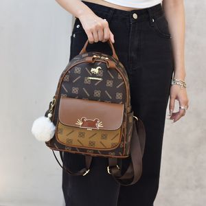 Factory outlet women shoulder bag cute cartoon fashion handbag classic geometric printing womens casual backpack popular hair ball pendant women's backpack 9966#