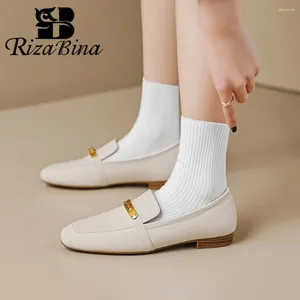 Sapatos casuais rizabina aparts mulheres mulheres de couro de vaca real ponited dedo ladies metal fivela spring daiy deslizamento nas bombas tamanho 34-39