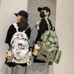Backpack Fashion Girl Personality Graffiti Student Schoolbag With Pen Bag Alphabet Knapsack Portable Large Capacity Laptop
