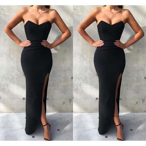 Billige schwarze sexy schantische mermaid kleider trägerlose hohe Seite geteilte formale kleider Abendrobe de Soiree Kleider Abendkleider Custom 0430