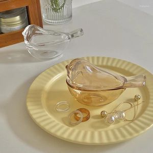 Storage Bottles Vintage Amber Glass Bird Shaped Jewelry Box Necklace Ring Pearl Small Jar