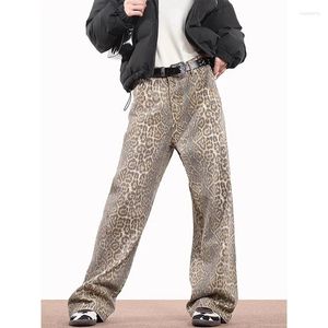 Женские джинсы Vintage Leopard Print Loose Women American Summer Classic Straight High Pan Casual Fashion Y2K Женщина