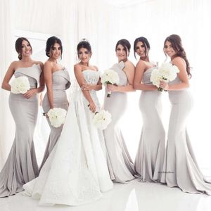 New Arrival Gray Long Mermaid Bridesmaid Dresses Strapless Open Back Formal Maid Of Honor Dress Wedding Party Gowns 0430