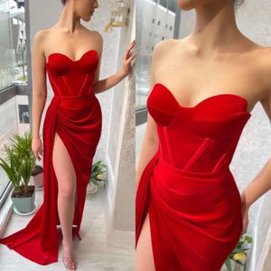 Röd älskling kväll sexig veet prom klänningar klänningar veckar slit formell lång speciell ocn party klänning