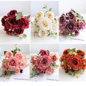 Dekorative Blumen 2pcs Retro Hortensie Peony Künstliche Blume Braut Bouquet Home Dekoration Hochzeit Arrangement Accessoires Po Requisiten