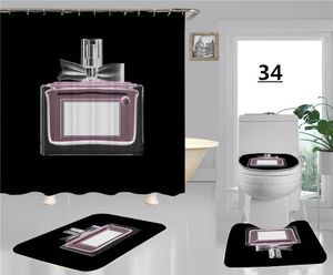 Parfymflaska tryckt mode badrum dekorativ gardin skärmgardiner med nonslip badrum mattmatta set6536928