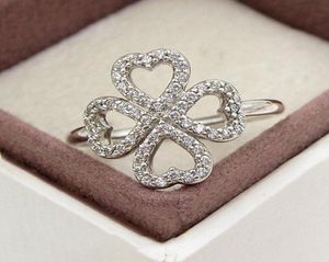 Оптовая романтика Lucky Clover Ring для 925 серебряного серебряного серебряного CZ Diamond Lady Lady Lucky Ring с коробкой подарка на день рождения 9711019