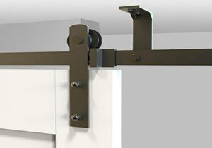 Montagem de teto superior Aço preto Aço rústico Rústico Modern Sliding Barn Door Hardware Wood Closet Interior Rolling Roller Roller Kit9176062