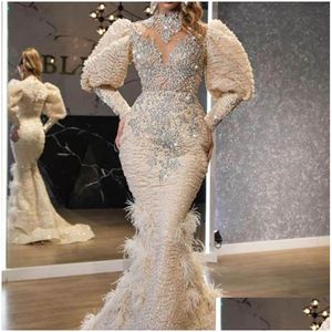 Abiti da sera Satin Big Swing Drag Tail Banquet Dress Woman Y Long Plus Size Feather Decor Drop Delivery Party Events SP Dhxkz