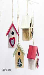 Julfärgad målning Small Wood House Christmas Tree Hanging Decoration Festive Party Supplies Tree Decorations3163435