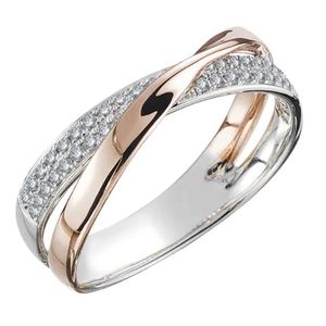 Band Rings The latest stainless steel two tone X-shaped cross ring suitable for womens weddings fashionable jewelry dazzling CZ stones large modern rings Q240429