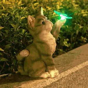 Planters Pots Solar Garden Lawn Animal Sculpture Luminescent Resin Courtyard Cat Art Statue Decoration Handmade Home for Room and Office Research Q240429