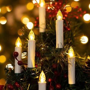 10PCS LED Electronic Candle With Flashing Flames Battery Operated Christmas Tree Candle Timer Remote Control Year Decoration 240416