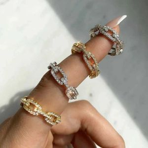 Band Rings Chic DazzlCuban Womens Chain Ring Ice Out Micro laid Zirconia Tennis RFashion Accessories Hip Hop Rock Jewelry J240429